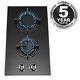 SIA GHG301BL 30cm Black 2 Burner Gas on Glass Domino Hob & Cast Iron Stands