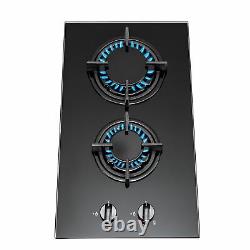 SIA GHG301BL 30cm Black 2 Burner Gas on Glass Domino Hob & Cast Iron Stands