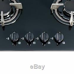 SIA GHG603BL 60cm Black 4 Burner Gas On Glass Hob With Cast Iron Pan Stands