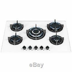 SIA GHG703WH 70cm White 5 Burner Gas On Glass Hob With Cast Iron Pan Stands