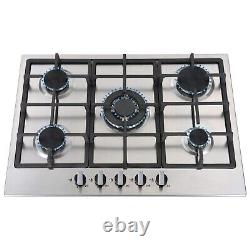 SIA R6 70cm Stainless Steel 5 Burner Gas Hob With Cast Iron Pan Stand & Wok Burner