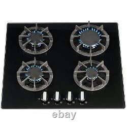 SIA R7 60cm 4 Burner Gas On Glass Kitchen Hob With Cast Iron Pan Stands Black