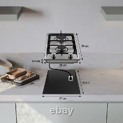 SNDOAS 30 cm Gas Hob 2-Burners Built in Gas Cooktop Cast Iron Support NG/LPG