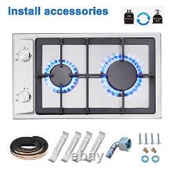 SNDOAS 30 cm Gas Hob 2-Burners Built in Gas Cooktop Cast Iron Support NG/LPG