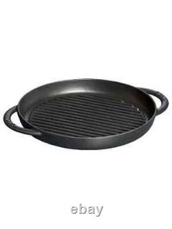 STAUB Cast Iron Round Pure Grill Pan, Black, 26cm New Free Post RRP £139.00