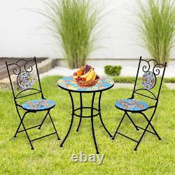 Set of 3 Square Pattern Mosaic Bistro Set Table Size60x60x70Cm and 2 Chairs