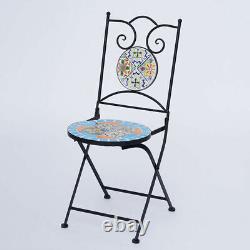 Set of 3 Square Pattern Mosaic Bistro Set Table Size60x60x70Cm and 2 Chairs
