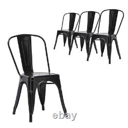 Set of 4 Dining Chairs Metal Tolix Style Stackable Kitchen Garden Cafe Black New