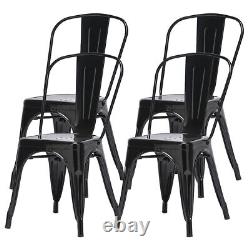 Set of 4 Dining Chairs Metal Tolix Style Stackable Kitchen Garden Cafe Black New