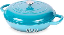 Shallow Cast Iron Casserole with Lid Non Stick 5-Quart Shallow, Blue