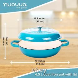 Shallow Cast Iron Casserole with Lid Non Stick 5-Quart Shallow, Blue