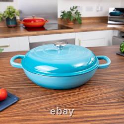 Shallow Cast Iron Casserole with Lid Non Stick 5-Quart Shallow, Blue