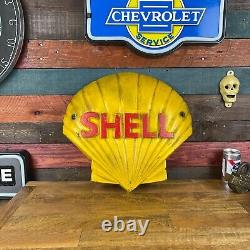 Shell Clam Logo Cast Iron Sign With Antique Finish, 16x16, Game Room Man Cave