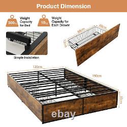Small Double Iron Bed Frame 4 Underbed Storage Drawers Platfrom Bed Slat Base