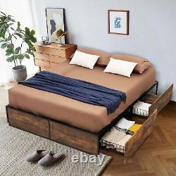 Small Double Iron Bed Frame 4 Underbed Storage Drawers Platfrom Bed Slat Base