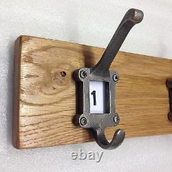 Solid Oak Wooden Coat Rack Rail Cast Iron 7 different Hooks Handmade to order