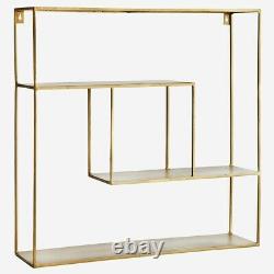 Square Iron Wall Hung 3 Tier Gold Brass Shelf, Modern Shelving Display Unit