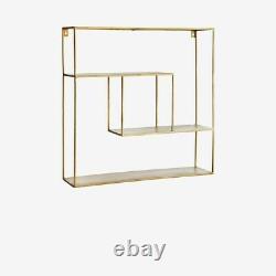 Square Iron Wall Hung 3 Tier Gold Brass Shelf, Modern Shelving Display Unit