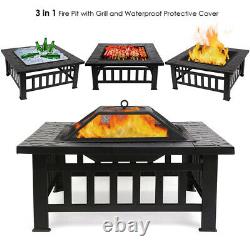 Square Round Fire Pit BBQ Grill Outdoor Garden Party Brazier Stove Patio Heater