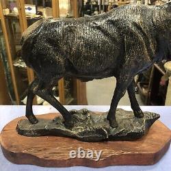 Stag Cast Iron On Wooden Base With Bronze Effect Finish