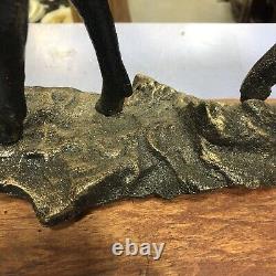 Stag Cast Iron On Wooden Base With Bronze Effect Finish