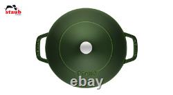 Staub 28cm Round Cast Iron Sauté Pan With Chistera Lid, Green, 12612885 RRP £240