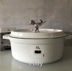 Staub Cast Iron 5.75 Quart Coq au Vin Cocotte Dutch Oven, White NEW