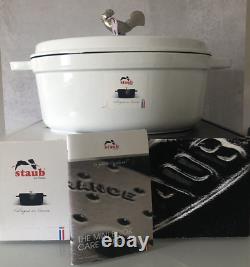 Staub Cast Iron 5.75 Quart Coq au Vin Cocotte Dutch Oven, White NEW