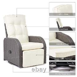 Swivel Recliner Chair Rattan Sofa Adjustable Backrest withCushion Garden Patio