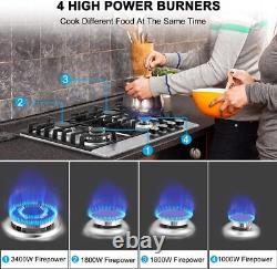 Thermomate Gas Cooktop Stainless Steel 4 Burners Built-in Hob NG/LPG Convertible