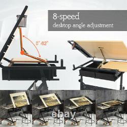 Tiltable Drawing Board Table with Stool Set Art Craft Adjustable Drafting Desk