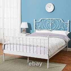 Tokyo Metal Iron Bed Frame 4ft6 Double Size Bedroom Furniture in White Colour