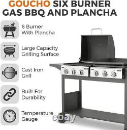 Tower T978544 Goucho 6 Burner Gas BBQ & Plancha with Precision Heat Thermometer