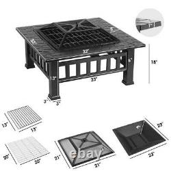 Upgraded Fire Pit BBQ Firepit Garden Square Table Stove Patio Heater with Grill