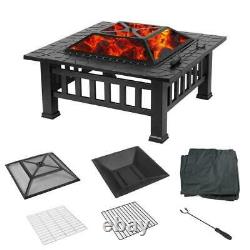 Upgraded Fire Pit BBQ Firepit Garden Square Table Stove Patio Heater with Grill