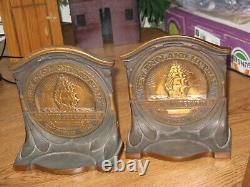 VINTAGE 1950's SHIP CAST IRON BRONZE NEW ENGLAND MUTUAL LIFE INSURANCE BOOKENDS