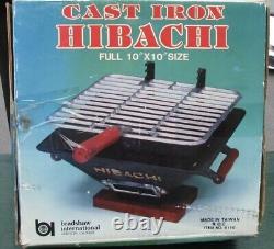 Vintage Hibachi Cast Iron 10 X 10 Charcoal Camping BBQ