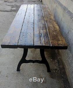 Vintage Industrial style reclaimed 5ft pine dining table on cast iron legs