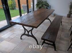 Vintage Industrial style reclaimed 6ft pine dining table on cast iron legs