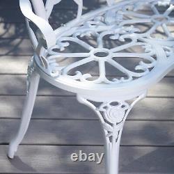 White Cast Iron Garden Bench Metal Frame 2 Seater Patio Chair Outdoor Seating