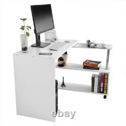 White L-Shape Corner PC Computer Desk Home Office Study/Work Table With Shelf